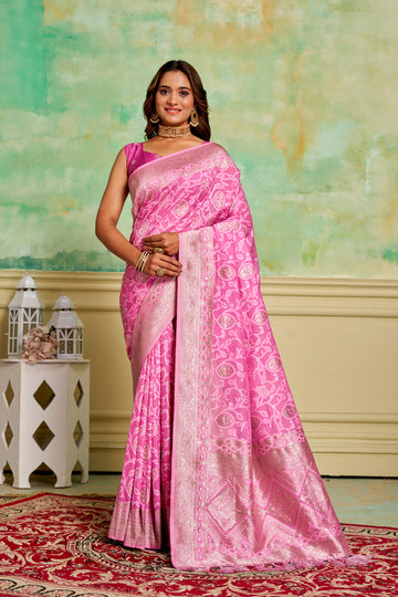 Floral Woven Silk Blend Zari Saree