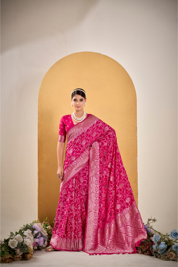 Bandhani Zari Pure Crepe Saree