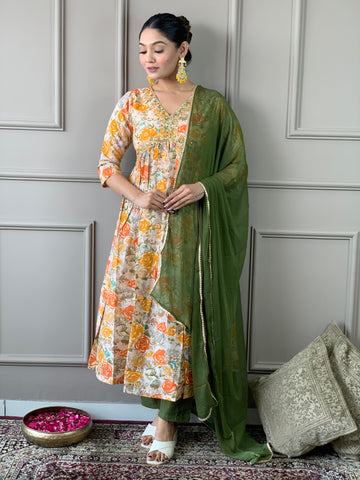 Women Printed and Embroidered Viscose Rayon kurta set