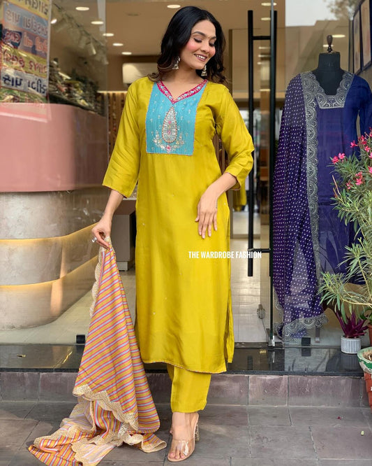 Women Embroidered Straight Kurta Set