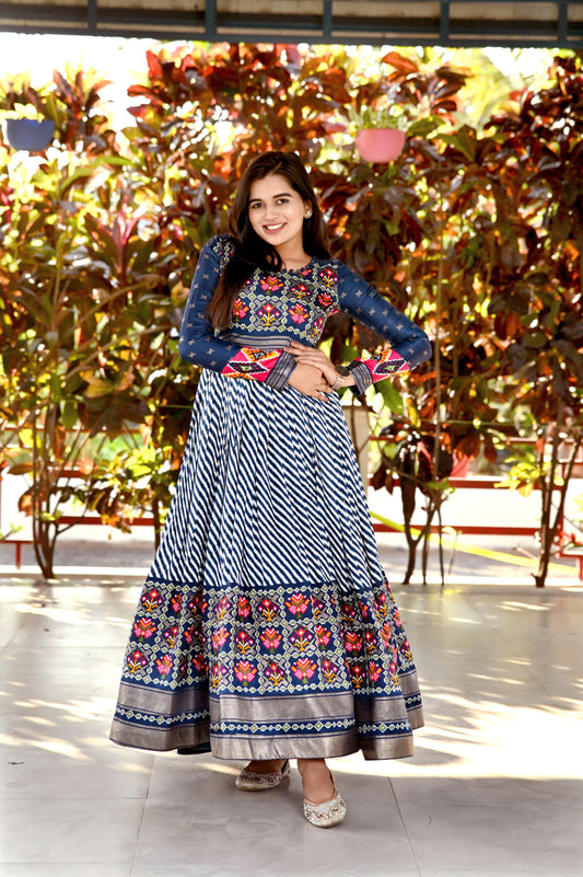 New Design Pashmina Silk Patola Foil Printed Gown For Women