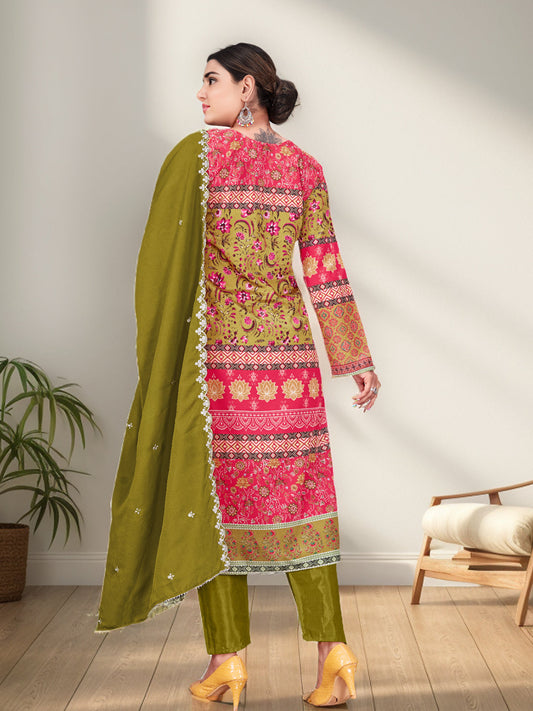 Heavy Silk Ethnic Motifs Printed Kurta Set with Coordinated Bottoms and Dupatta