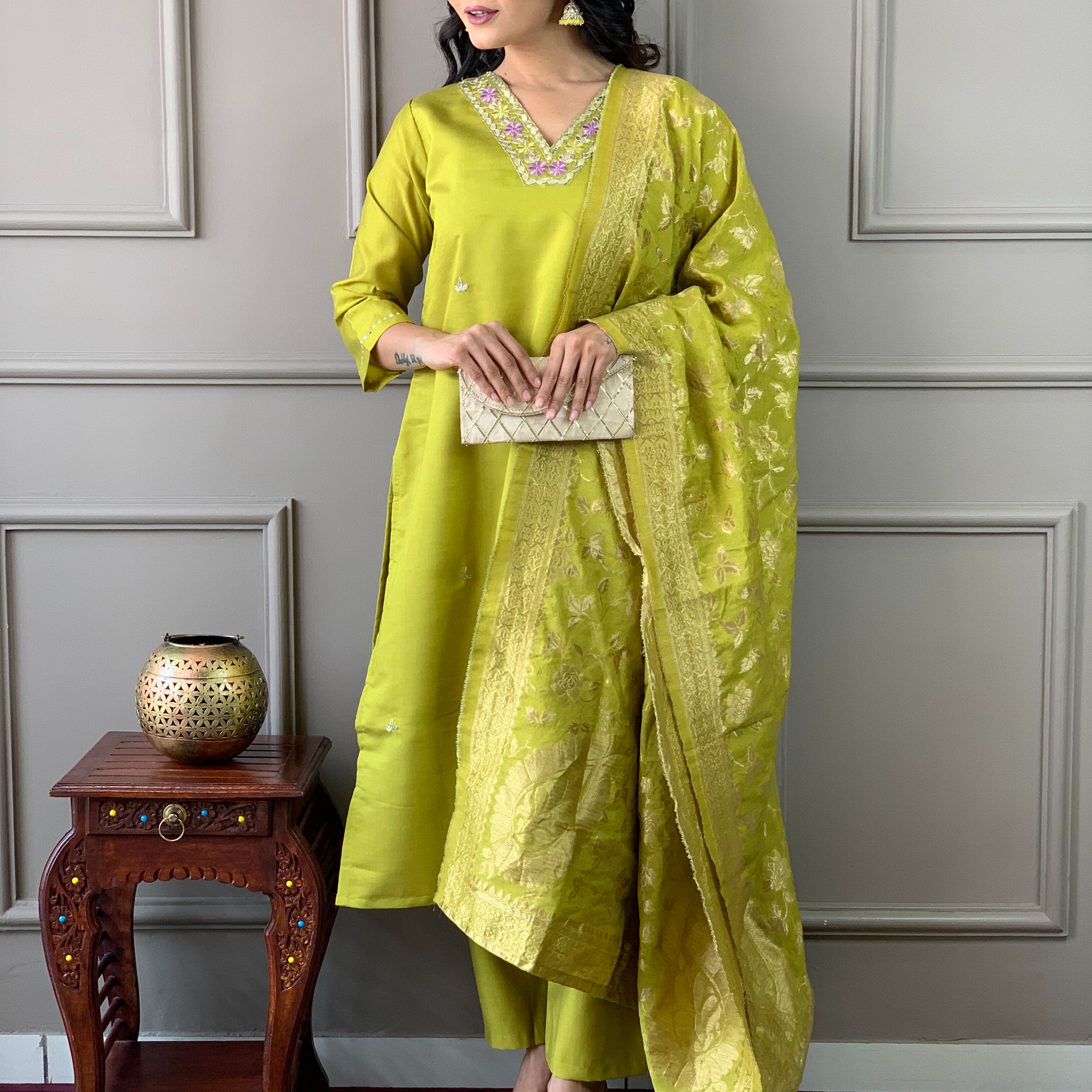 Women Embroidered Straight Kurta Set