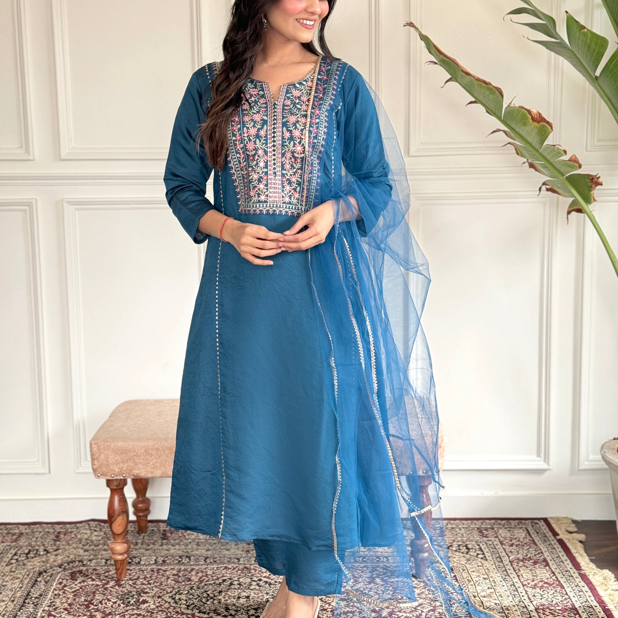 Women Embroidered A-Line Kurta Suit Set