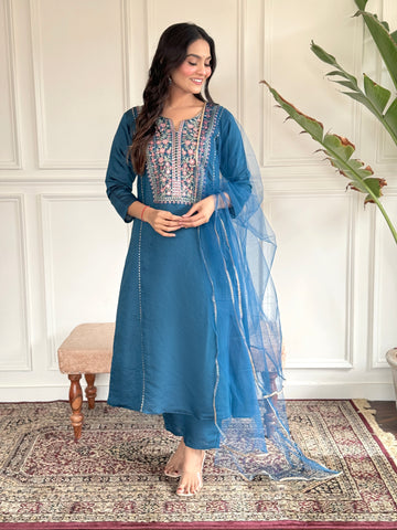 Women Embroidered A-Line Kurta Suit Set