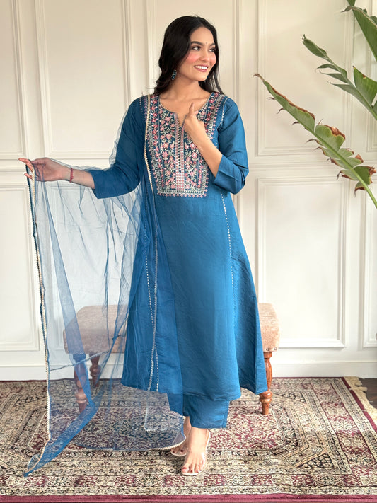 Women Embroidered A-Line Kurta Suit Set