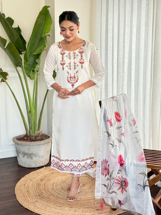 Women Floral Embroidered Straight Kurta Set