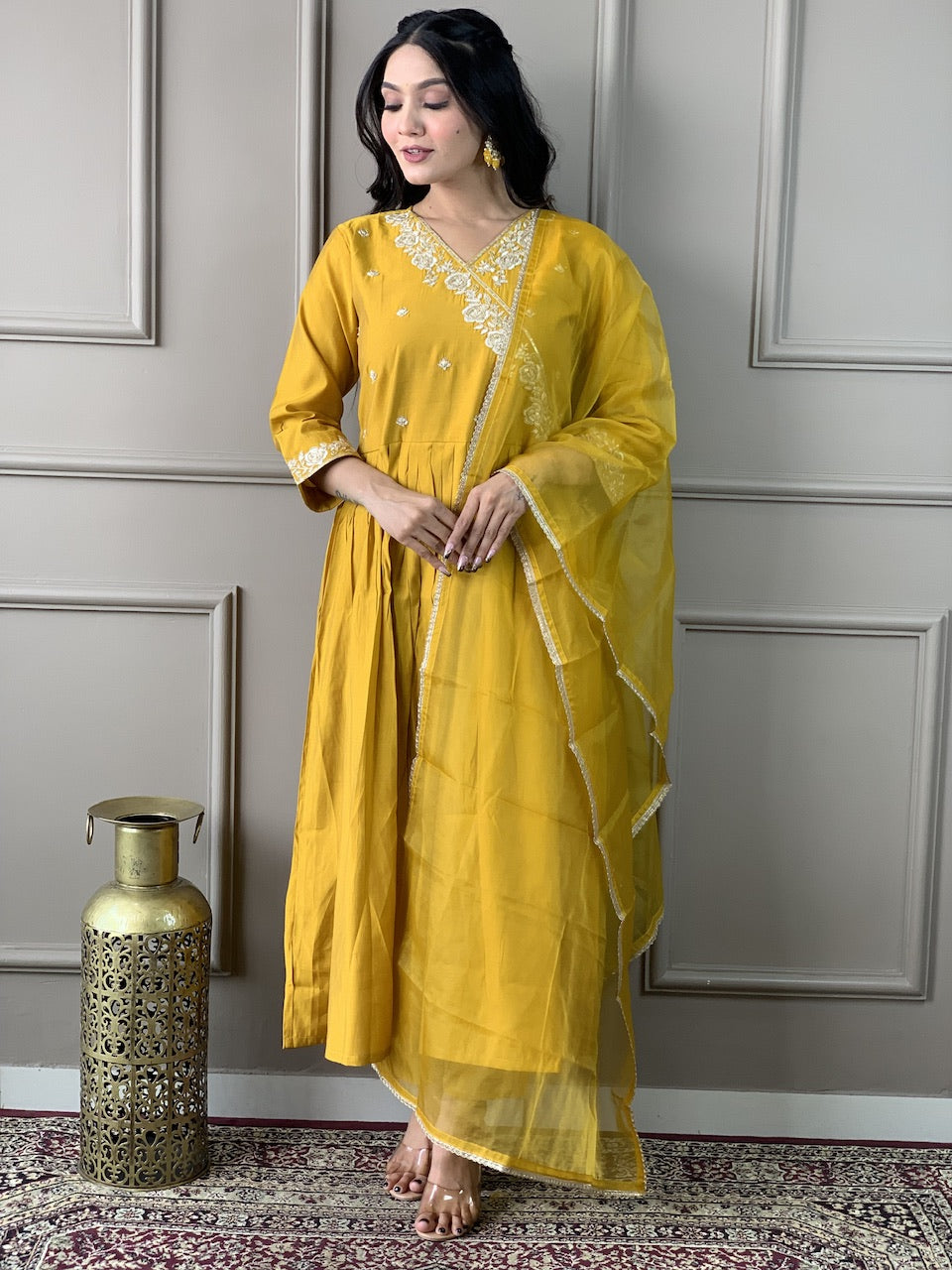 Women Embroidered Angrakha Kurta Set