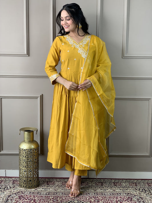 Women Embroidered Angrakha Kurta Set