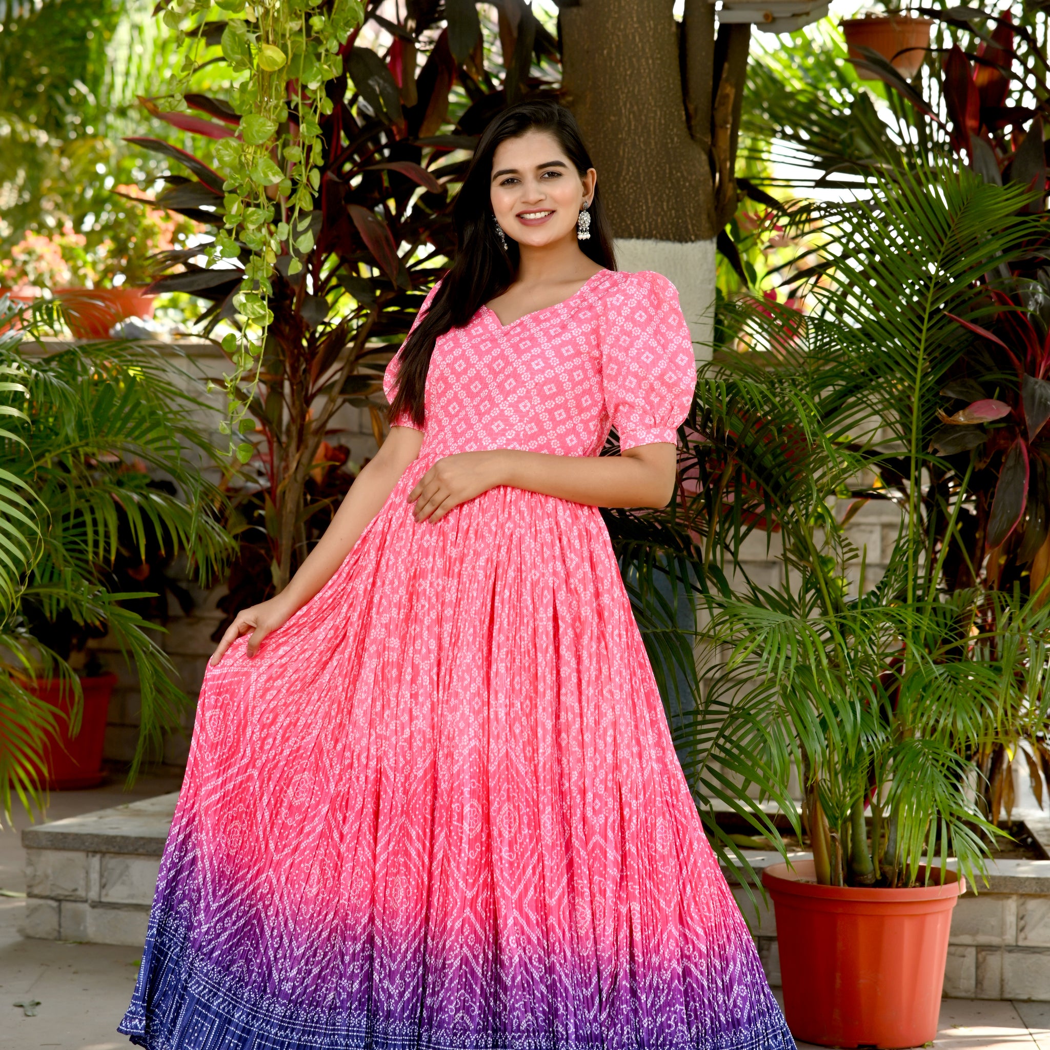 Beautiful Crush Pleating Pink Designer Gown