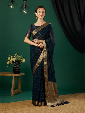 Striped Zari Pure Chiffon Saree