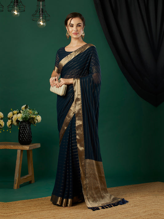 Striped Zari Pure Chiffon Saree