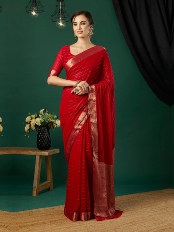 Striped Zari Pure Chiffon Saree