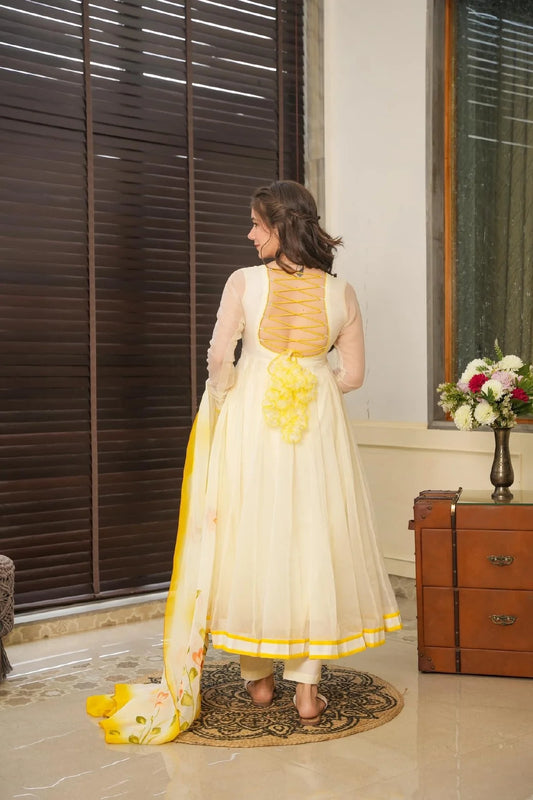 Pure Georgette Anarkali suit of huge flair with Lace Border