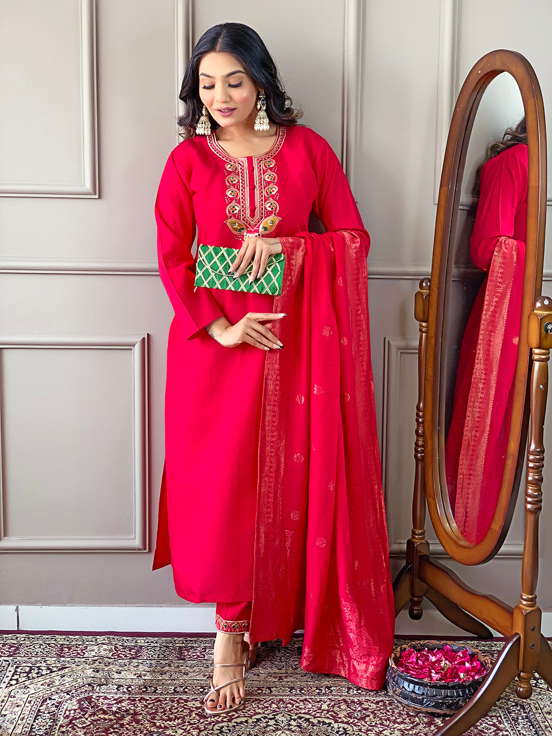 Embroidered Straight Kurta Set