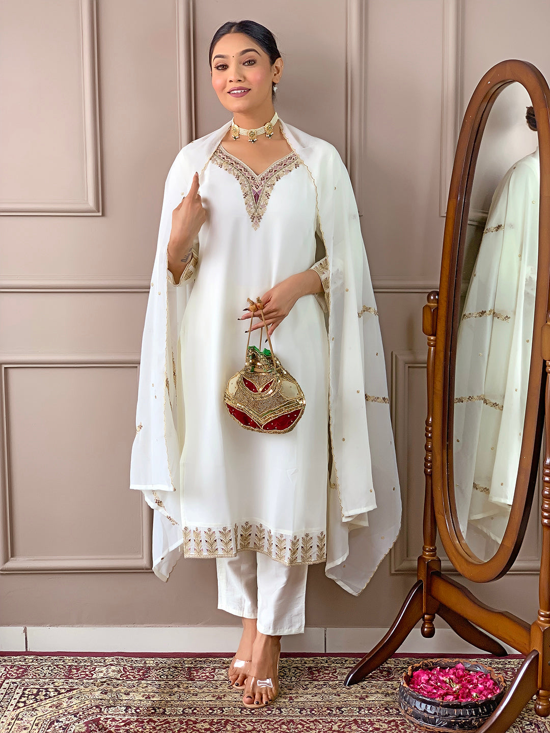 Women Embroidered Straight Kurta Set