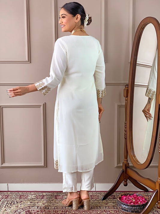 Women Embroidered Straight Kurta Set