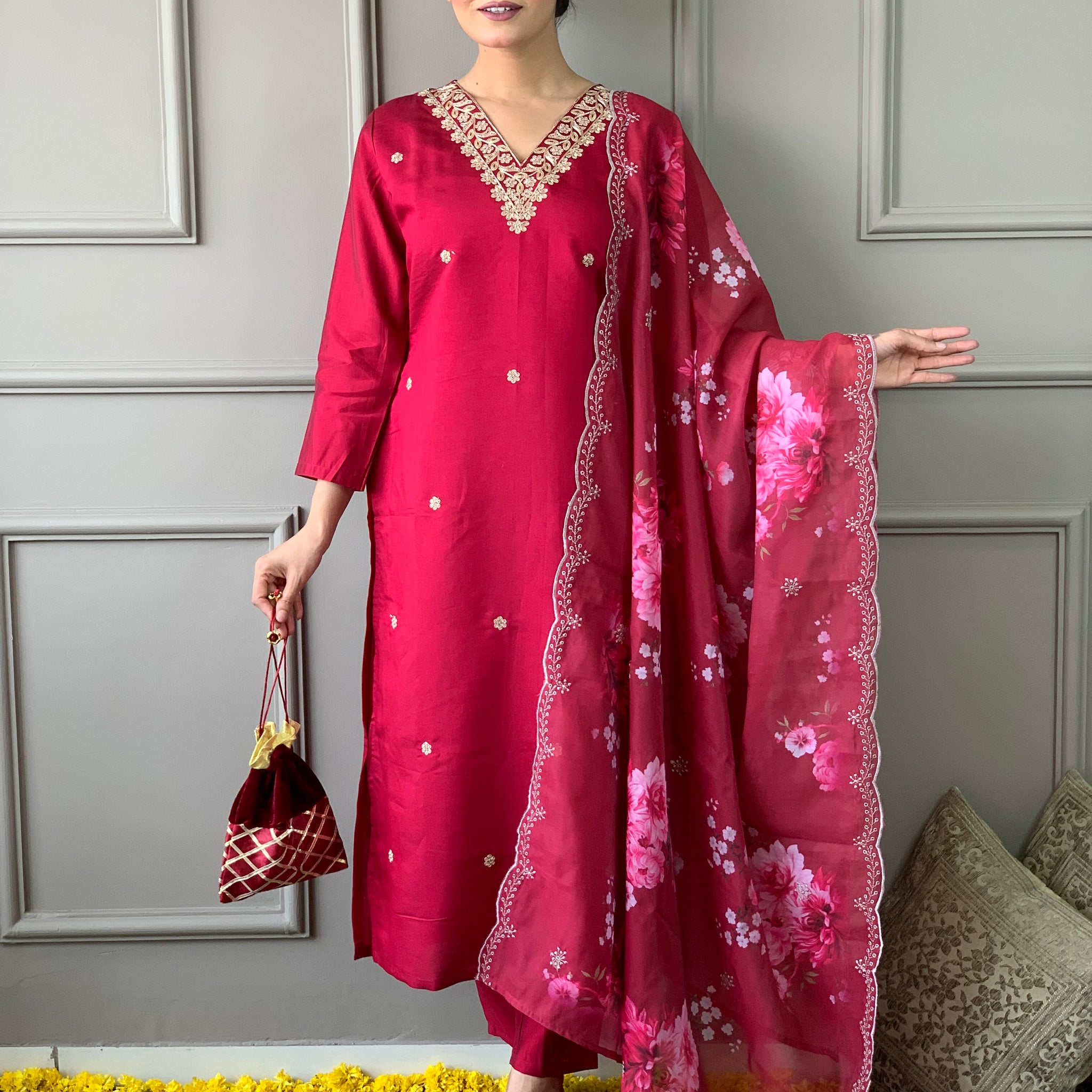 Embroidered Straight Kurta Set