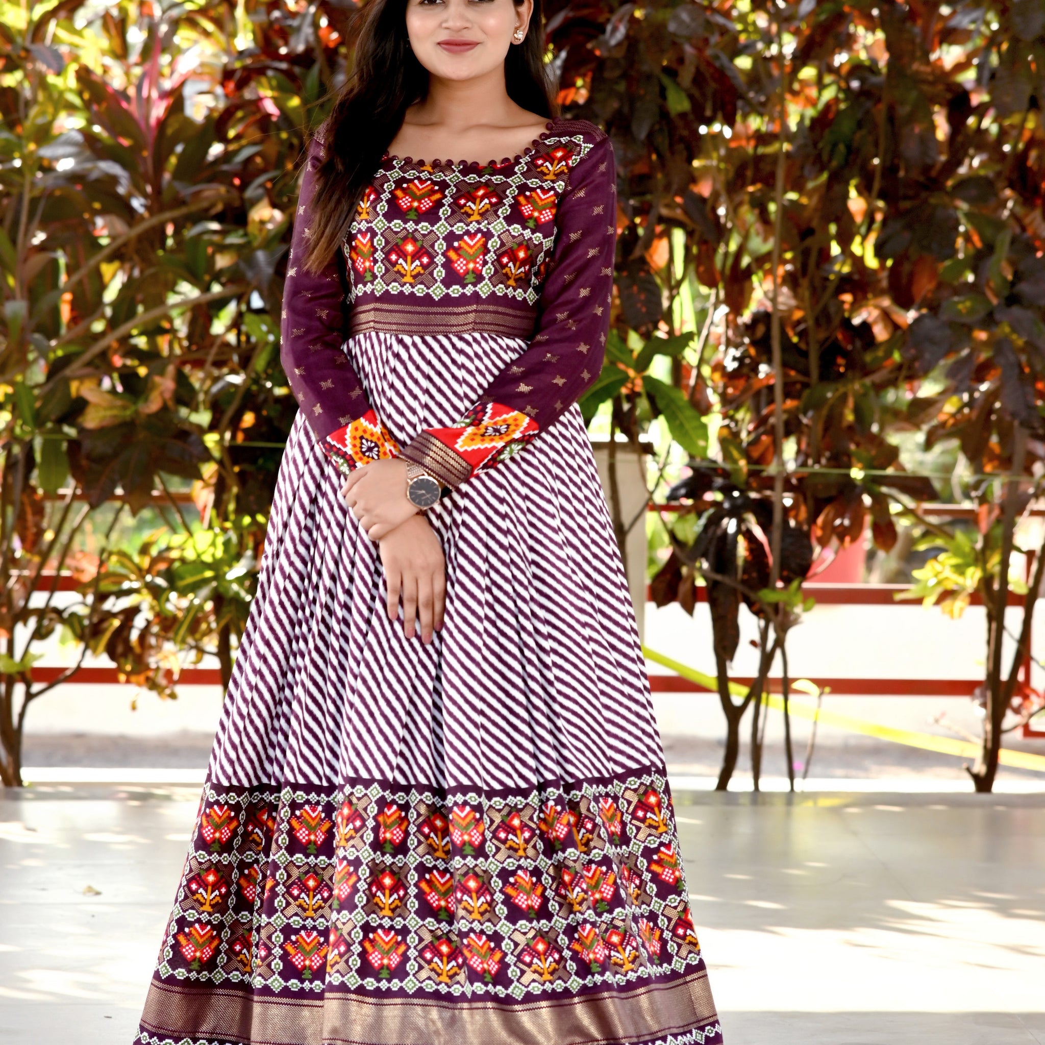 New Design Pashmina Silk Patola Foil Printed Gown For Women