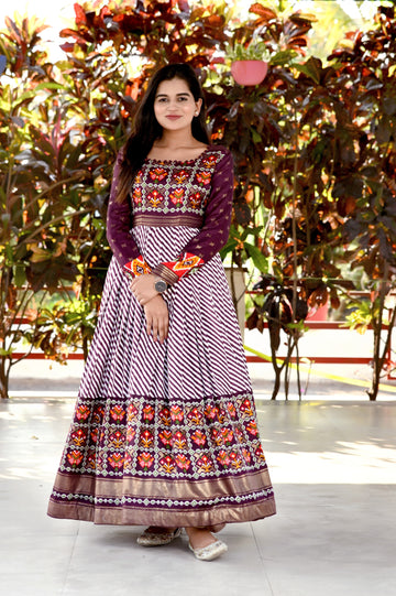 New Design Pashmina Silk Patola Foil Printed Gown For Women