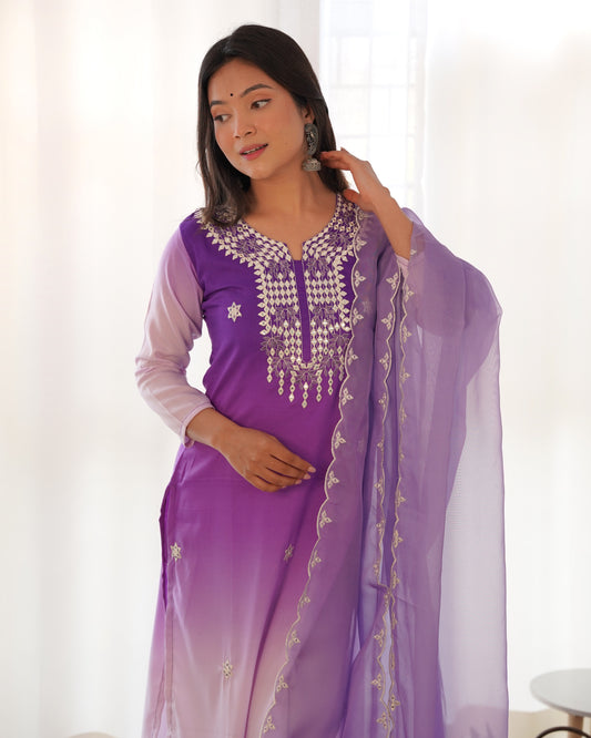 Women Embellished Straight Kurta Set with Dupatta