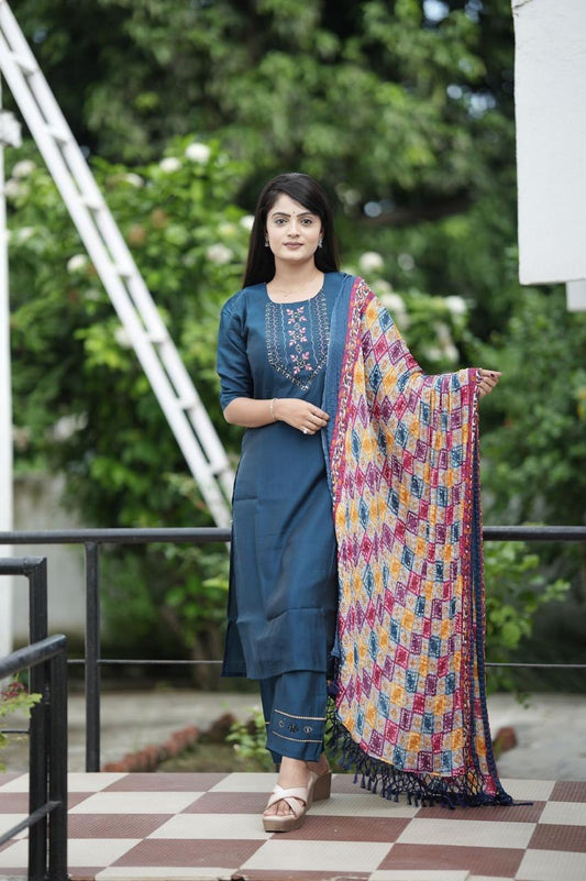 Handwork Kurti with Full Inner, Pant, and Dupatta