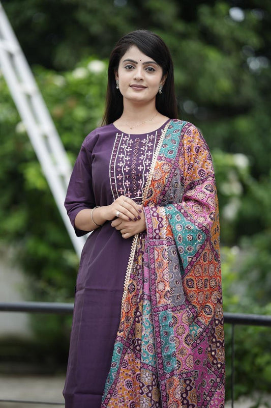 Handwork kurti with full inner, pant, and dupatta