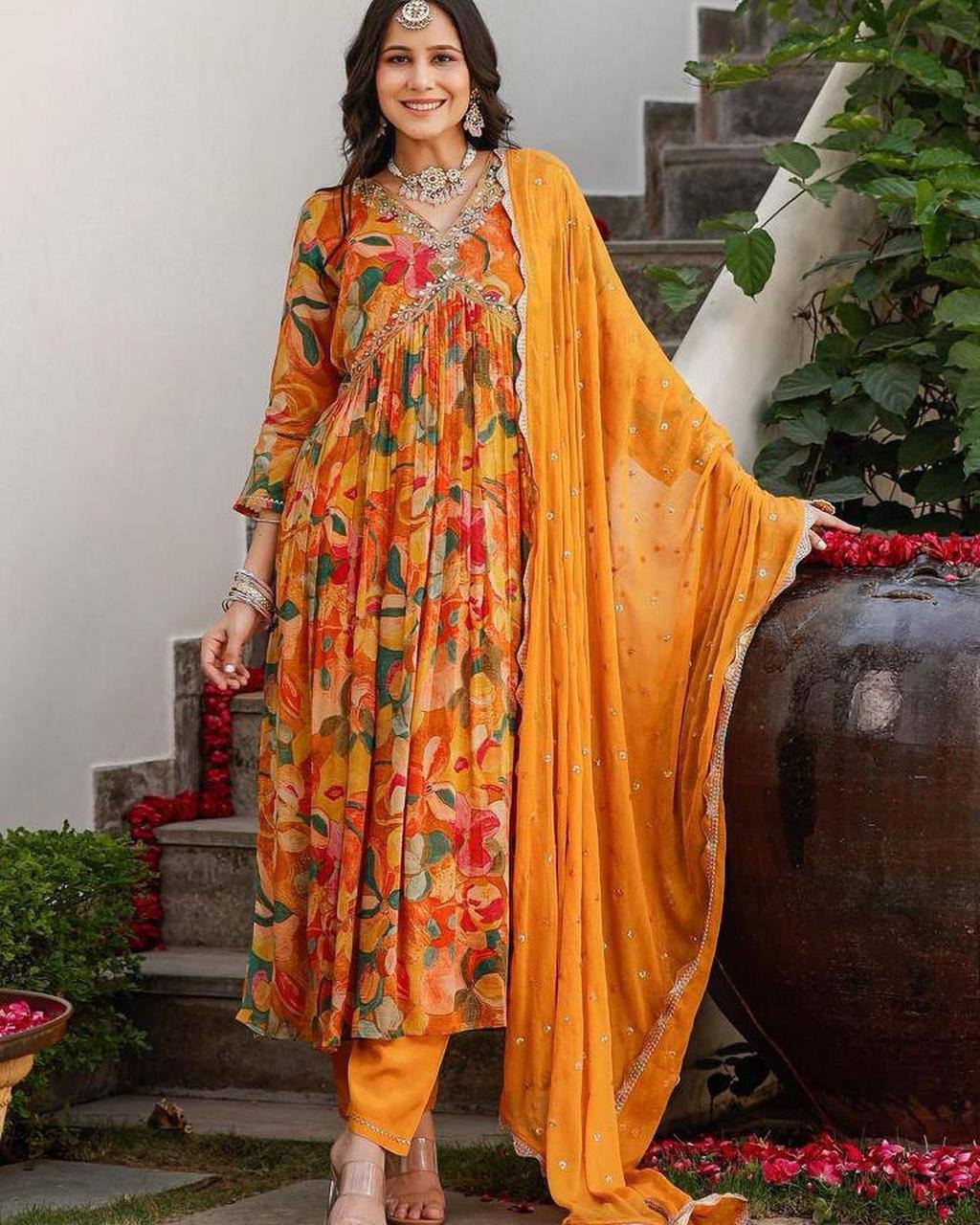 Launching Designer Alia Cut Suit  Kurti , Pent & Duppata Set